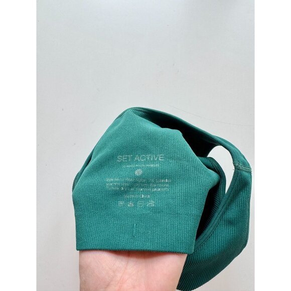 SET ACTIVE Mojito Dark Green Seamless Ribbed One Shoulder Sports Bra Top, Size S - Picture 9 of 10